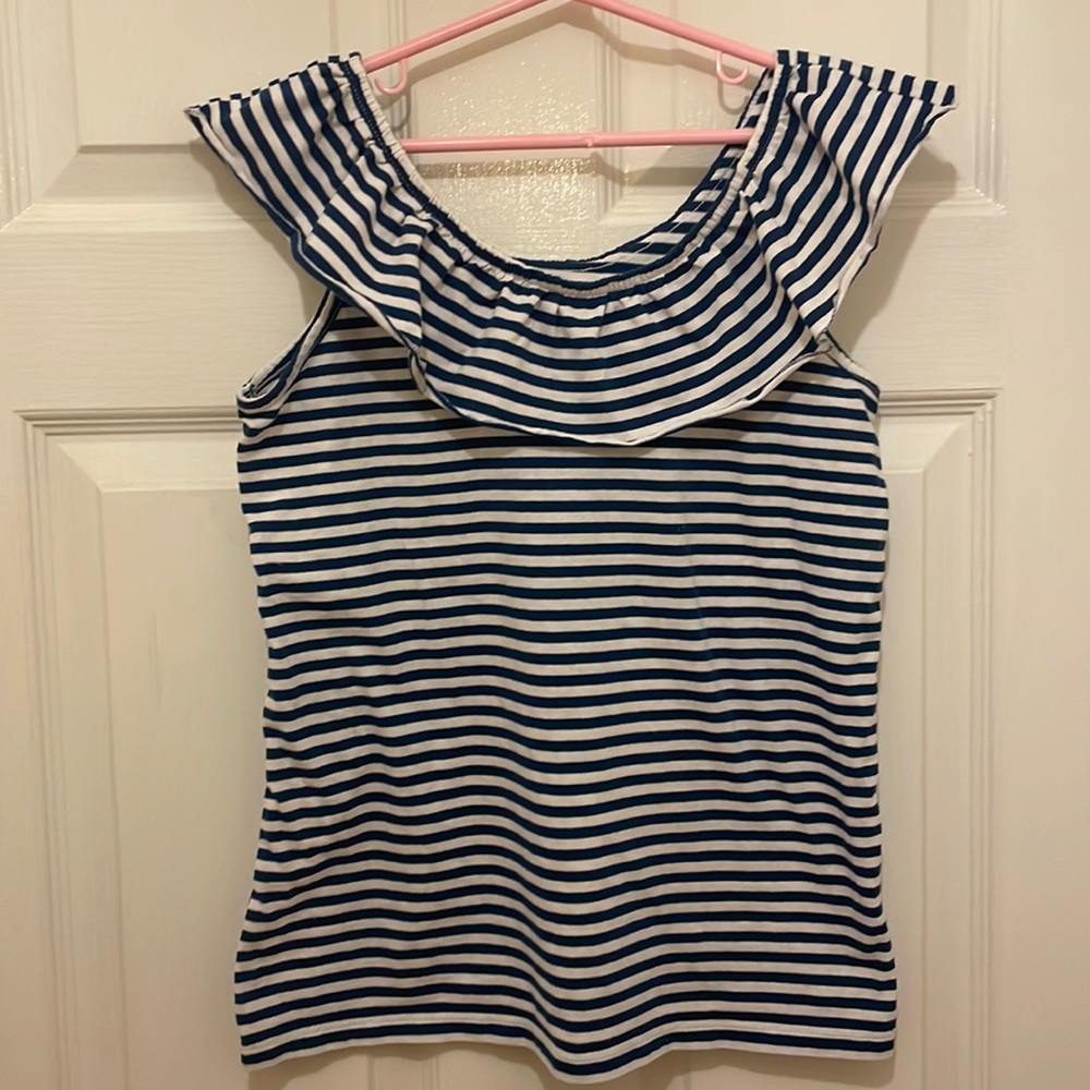 Navy and white striped on or off the shoulder cotton top